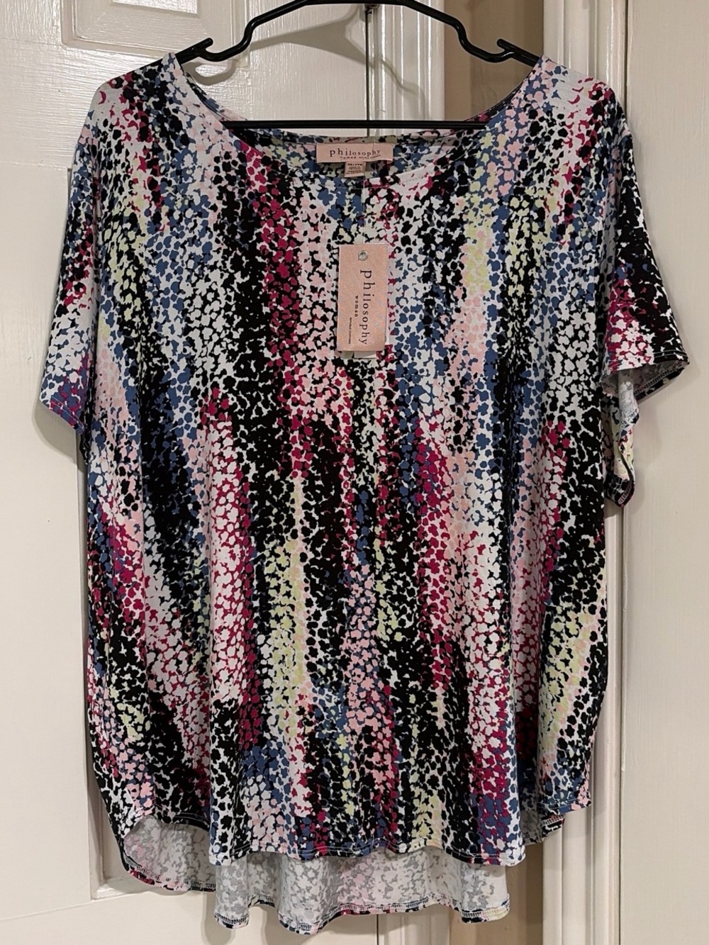 New Philosophy Short Sleeve Top T-Shirt 2X Multi Color Abstract Stipple Print